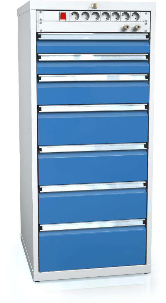 Unterbaublöcke für Werkbänke 1240 x 555 x 600 - 7x Schubladen-Elektro-Luft